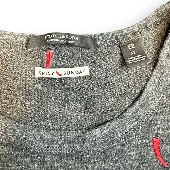 SCOTCH & SODA SPICY SUNDAY Women’s Gray Long Sleeve Embroidered Chili Pepper Pul - Picture 3 of 5